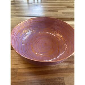 paper mache serving bowl Pink‎ With Gold Accents